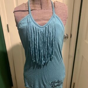 Harley-Davidson Light Blue Fringe Halter Tank Top